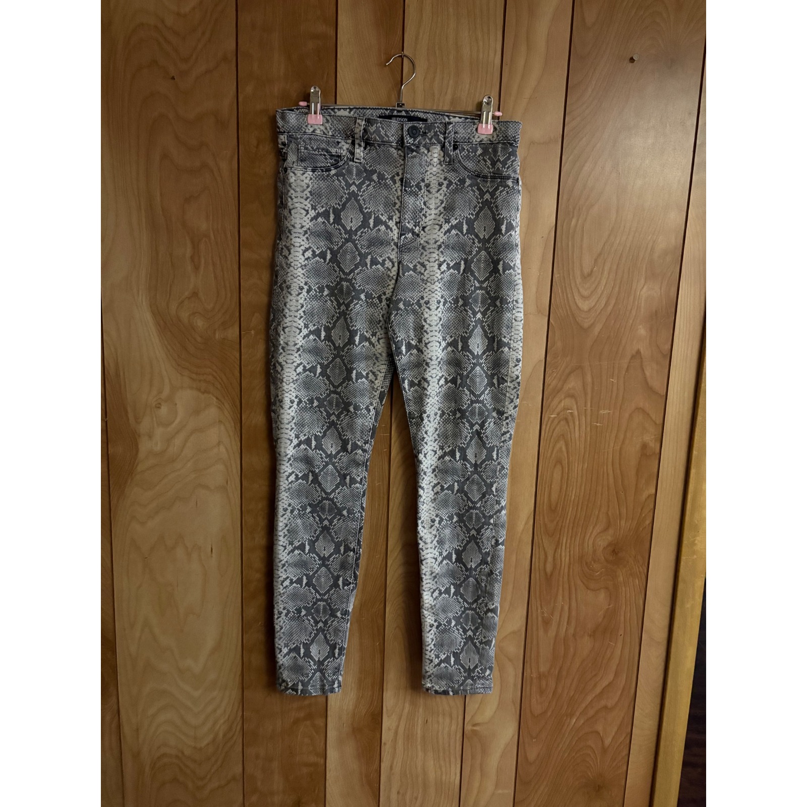Hudson Los Angeles Grey Snake Print Skinny Jeans High Rise Women Size 28